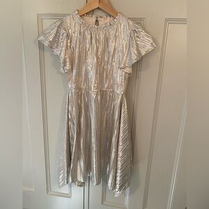 Crewcuts Metallic Silver Flutter Sleeve Dress